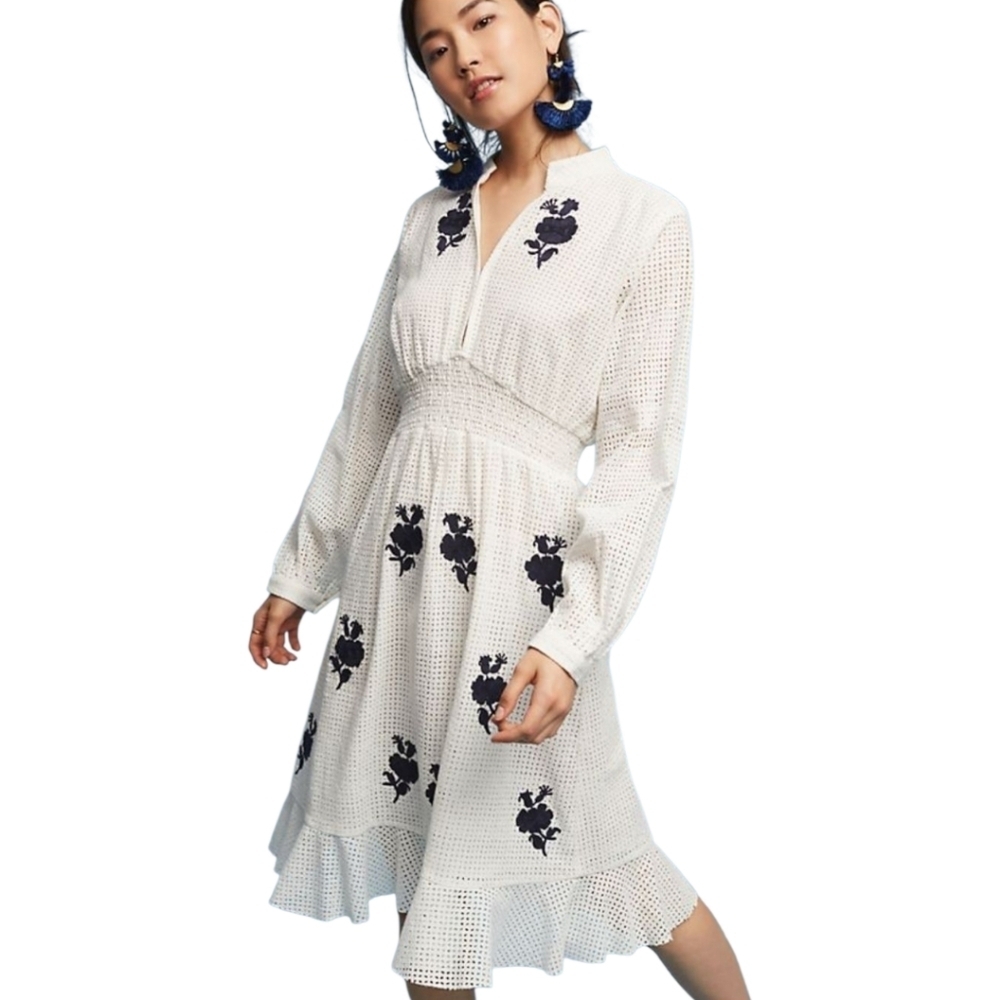 Anthropologie Hemant & Nandita Emboidered‎ Cotton Dress Size 2